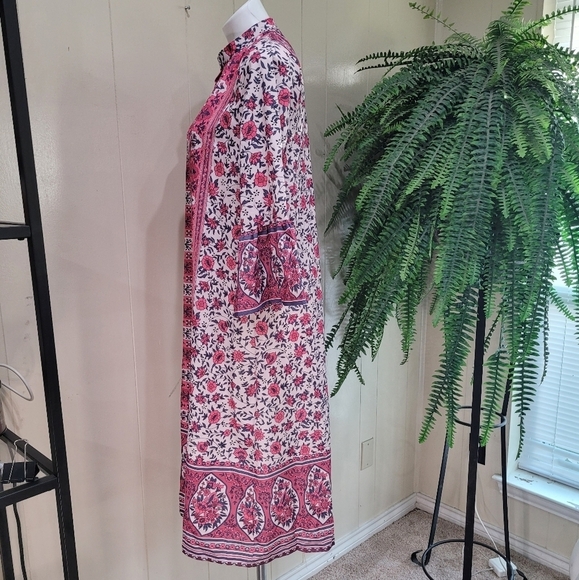 Mislook Dress Boho Pink Floral Button Front Shirt Dress Women Sz M Casual Tunic - Picture 5 of 14